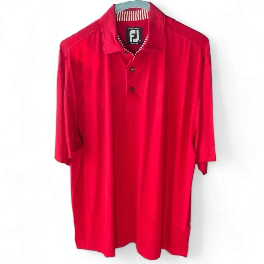 FOOTJOY Projoy Lisle Solid Red Short Sleeve Polo Shirt Golf Style Size large